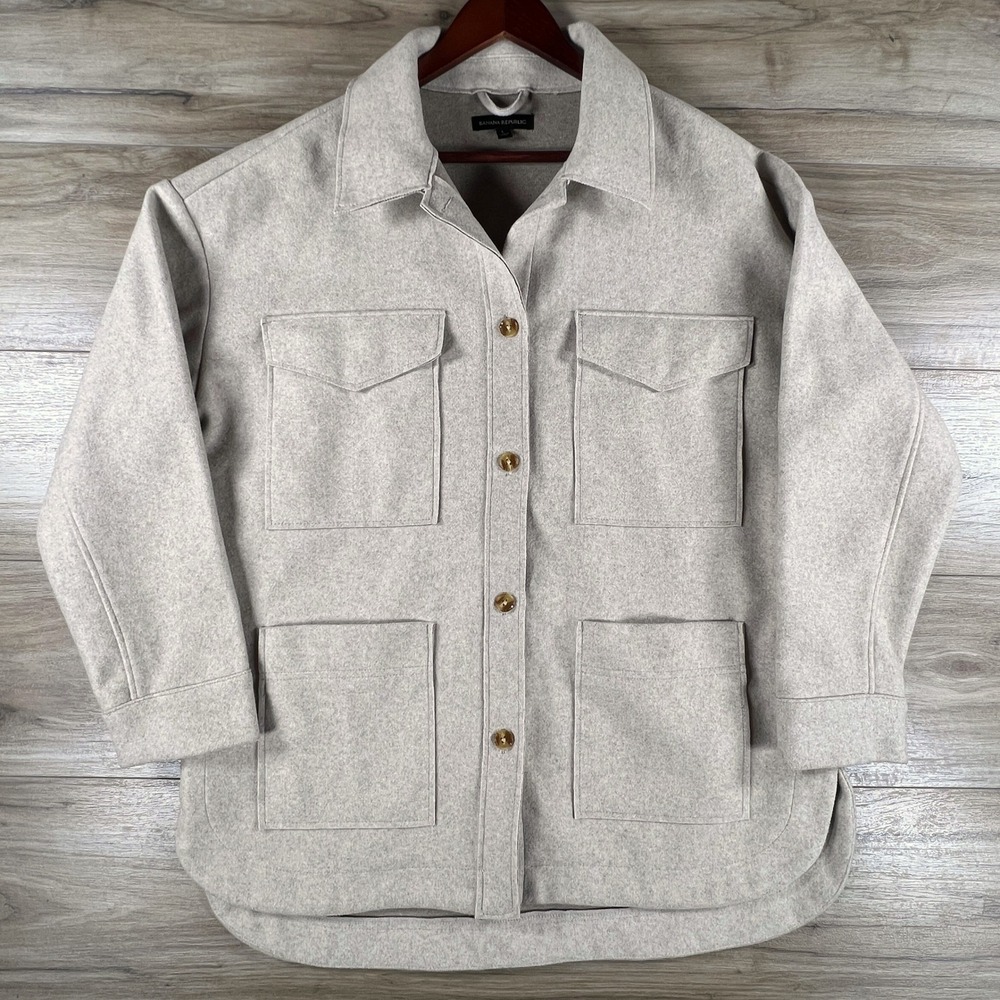 Banana Republic Mens Large Oatmeal Fleece Shirt Jacket Shacket L